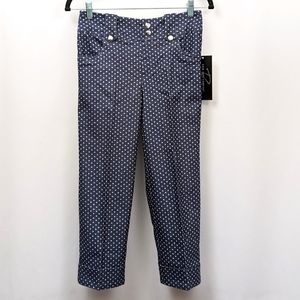 NWT Rekucci Capris Stretchy Cuffed Polkadot Ease Into Comfort Denim Blue size 2